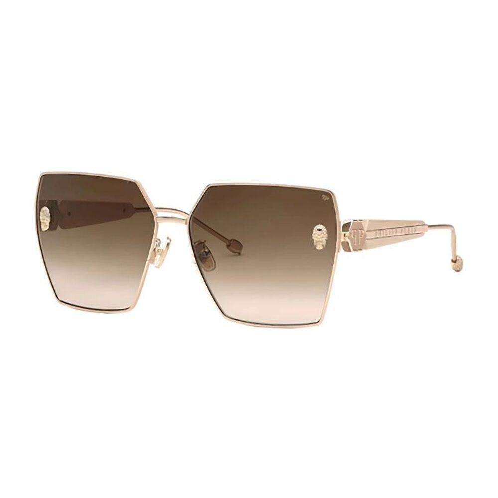 Philipp Plein Sunglasses Square Full Rim, Ivory Frame and Brown Gradient Lens